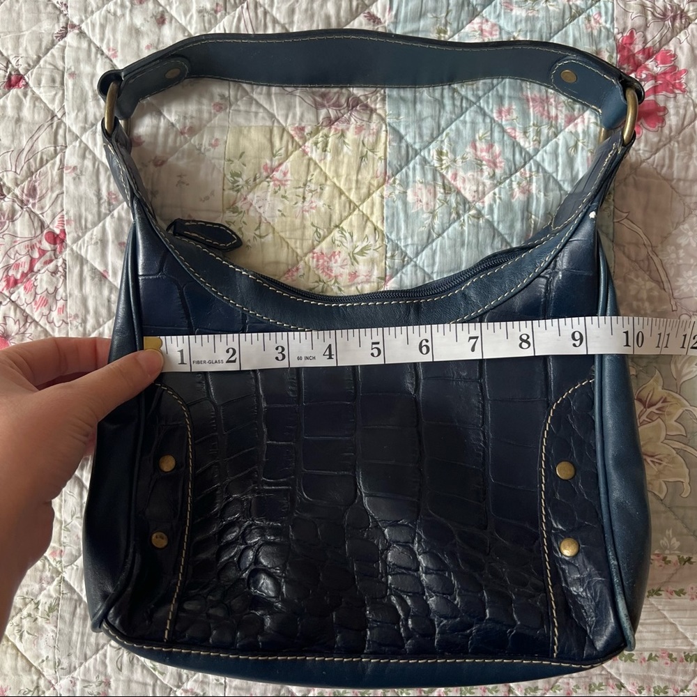 Wilson Leather Shoulder Bag Navy Blue Embossed Purse - Picture 7 of 10